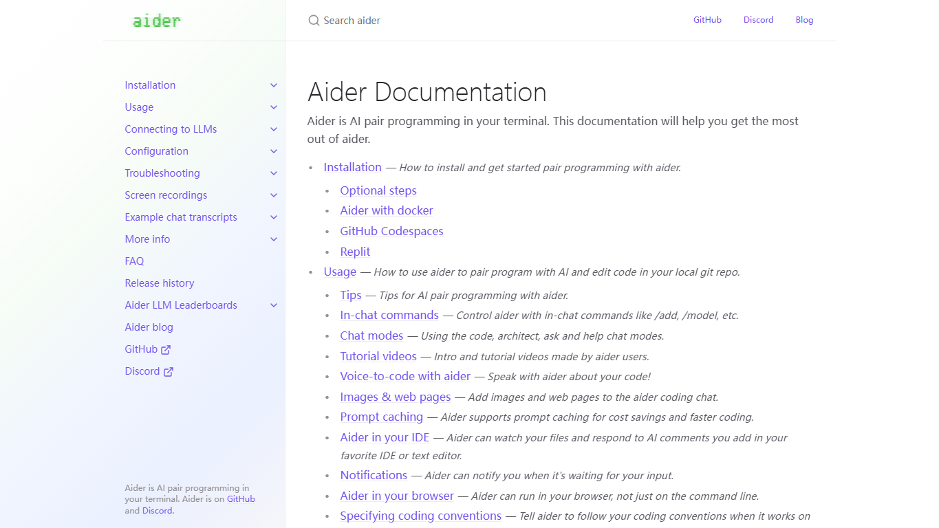 Evidence screenshot for Aider official source